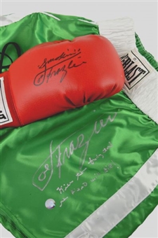 Joe Frazier Signed Boxing Glove and  Signed Trunks 